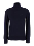 A.P.C. Women Blue High Neck Sweater With Logo Embroidery In Wool Woman
