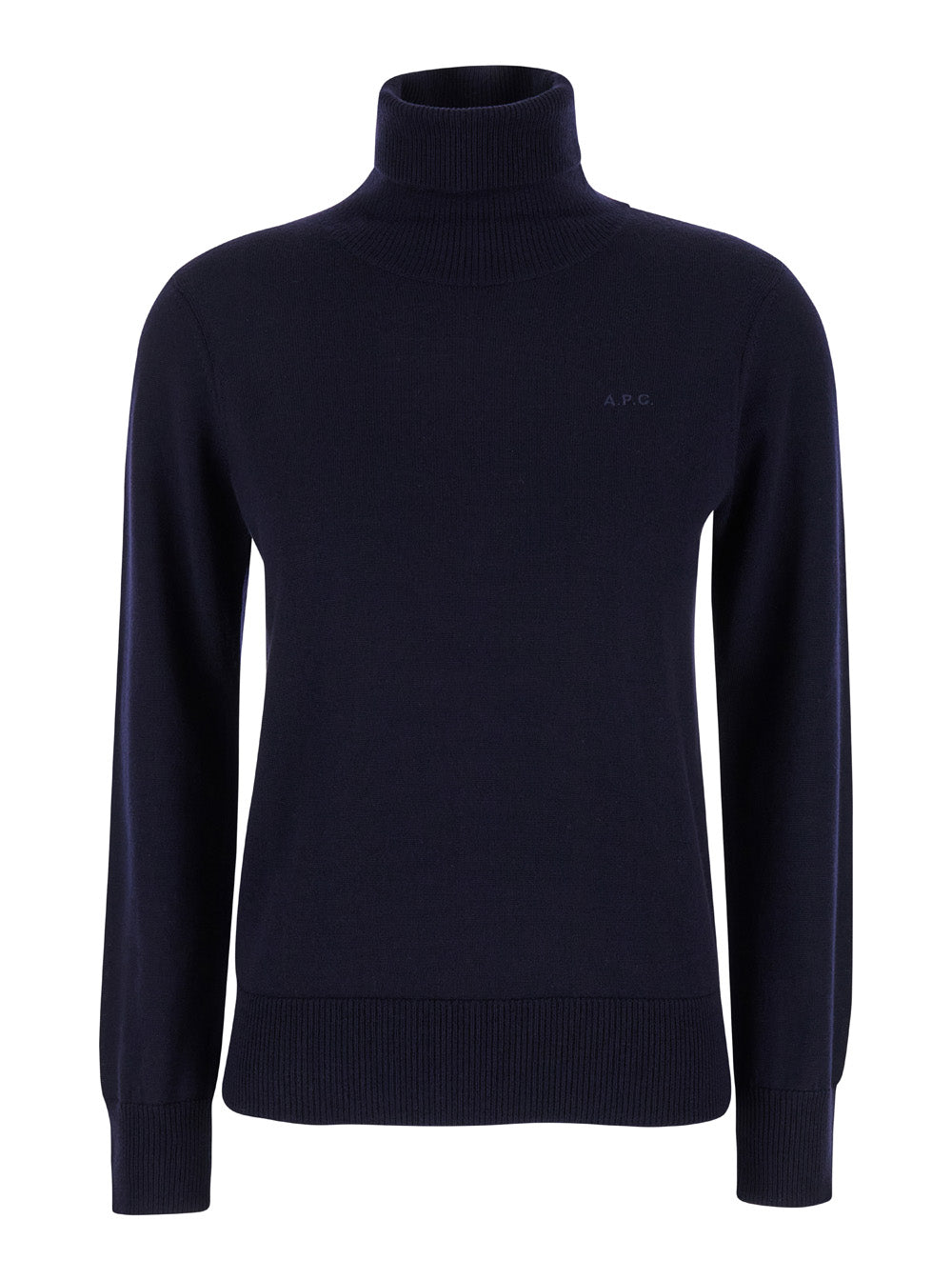 A.P.C. Women Blue High Neck Sweater With Logo Embroidery In Wool Woman