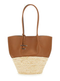 Tod's Women 'Bux' Brown Shopper With Logo Imprinted On The Front And Metal Logo Charm In Leather And Straw Woman
