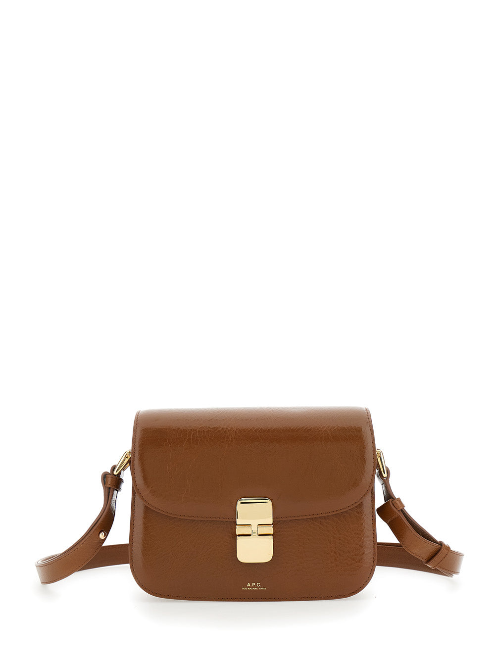 A.P.C. Women 'Grance' Brown Small Crossbody Bag Wirh Embossed Logo Lettering On The Front And Adjustable Shoulder Strap In Hammered Leather Woman