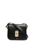 A.P.C. Women 'Grace' Black Mini Crossbody Bag With Adjustable Shoulder Strap And Embossed Logo Lettering On The Front In Leather Woman