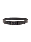 Bottega Veneta Men Black Belt With Silver-Colored Buckle In Intreccio Leather Man