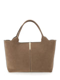 Tod's Women 'Ebr' Beige Tote Bag With Logo Plaque On The Front And Contrasting Stitching In Suede Woman