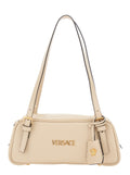 Versace Women 'Tag Bowling' White Shoulder Bag With Metallic Logo Lettering And Medusa Head Pendant In Leather Woman