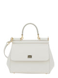 Dolce & Gabbana Women 'Sicily White Black Handbag With Adjustable And Removable Shoulder Strap And Logo Plaque On The Front In Grained Leather Woman
