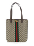 Gucci Men 'Ophidia' Beige Shoulder Bag With Gg Plaque On The Front And Web Detail On The Front In Gg Canvas And Leather Man