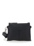 Tod's Men Black Clutch With Removable Shoulder Strap And Embossed Logo On The Front In Grained Leather Man