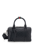 Gucci Men 'Emblem' Black Handbag With All-Over Embossed Gg Motif And Web Detail In Leather Man