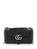 Gucci Women 'Gg Marmont' Black Crossbody Bag With Chain-Link Sliding Shoulder Strap And Gg Plaque On The Front In Leather Woman