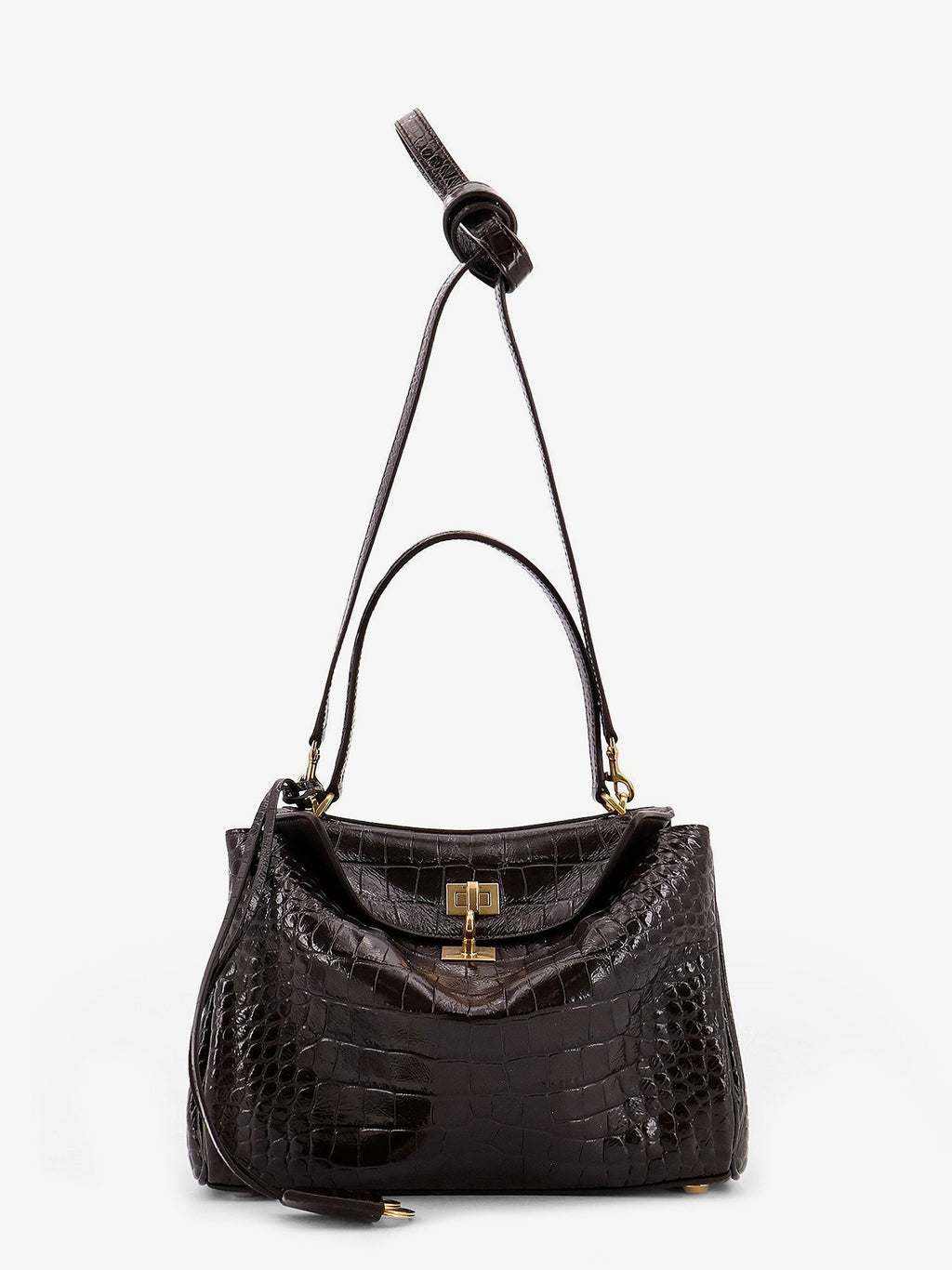 Balenciaga Women Rodeo Leather Shoulder Bag With Croco Effect