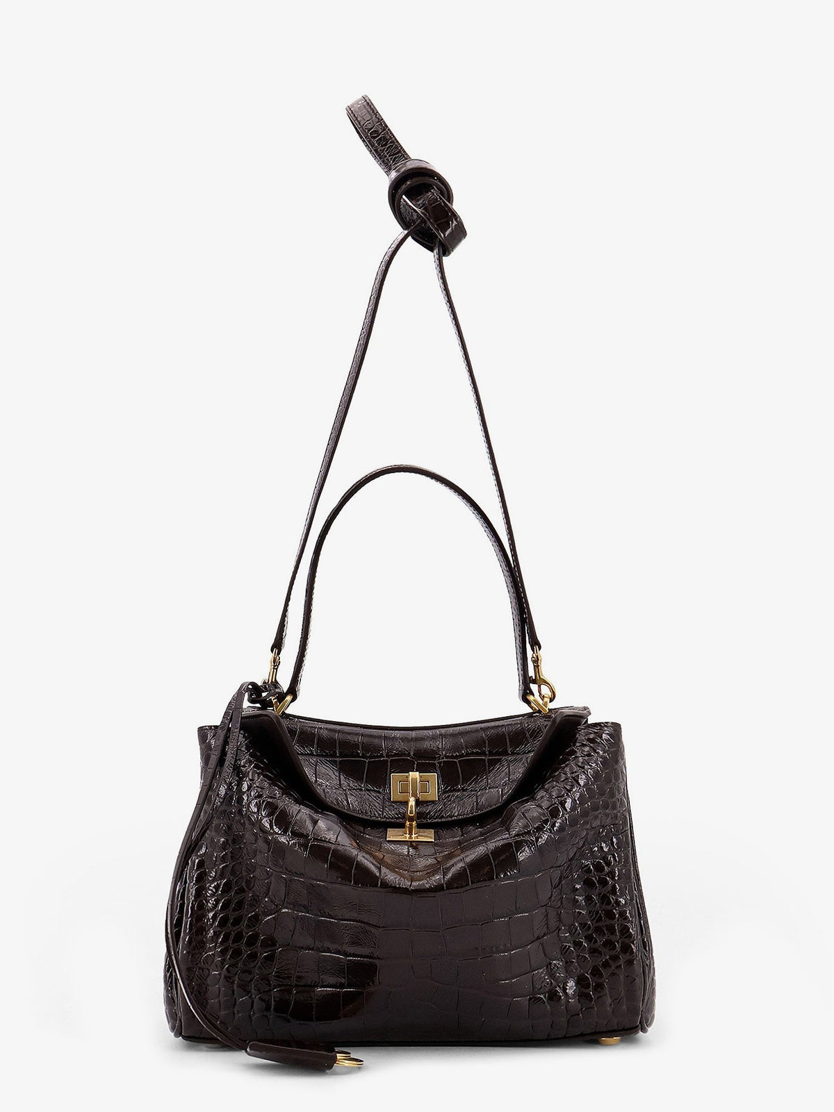 Balenciaga Women Rodeo Leather Shoulder Bag With Croco Effect
