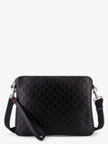 Gucci Men Leather Gg Emblem Crossbody Bag With Embossed Gg Motif