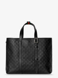 Gucci Men Gg Emblem Leather Shopping Bag With Embossed Gg Motif