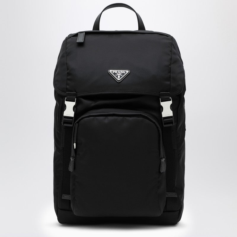 Prada Black Re-Nylon Backpack With Snap Fastener Men